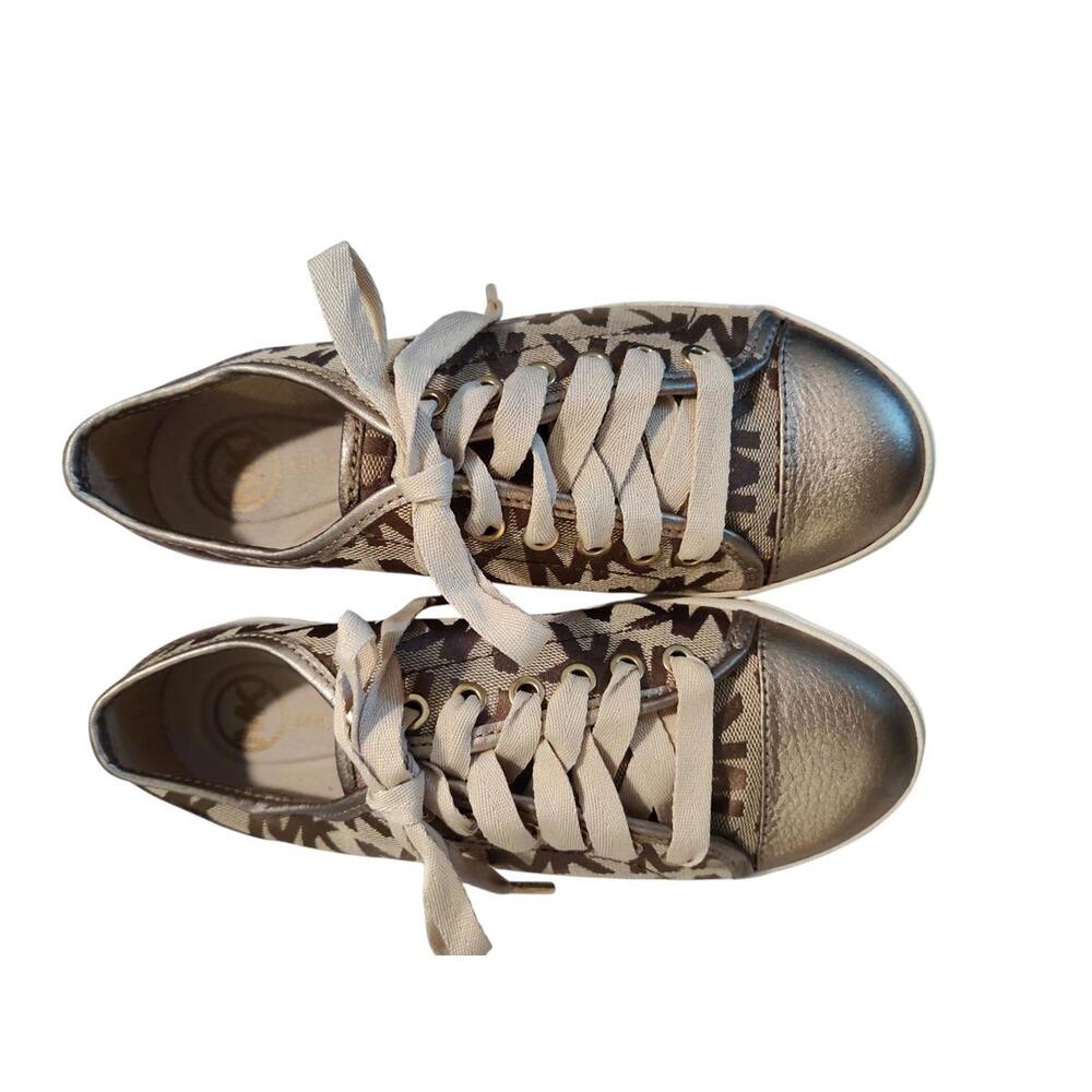 Michael Kors Keaton‎ Logo Lace-Up Sneakers | Gold MK Monogram | Women's Size 6 - Picture 3 of 9